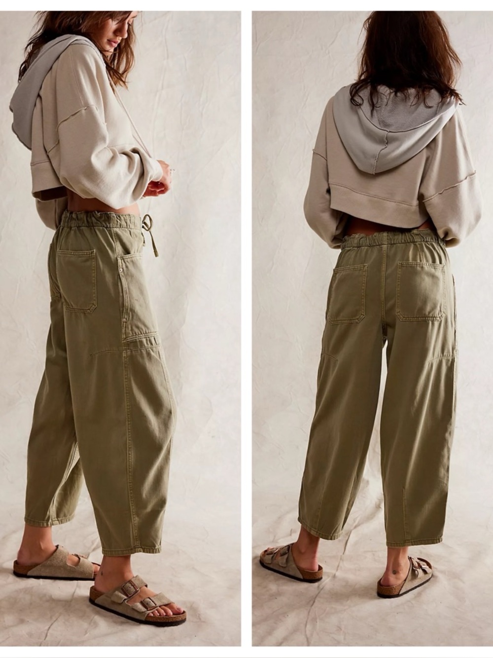 Free People We The Free Embellished Silverton Pull-On Barrel Jeans In Aloe - Picture 2 of 15